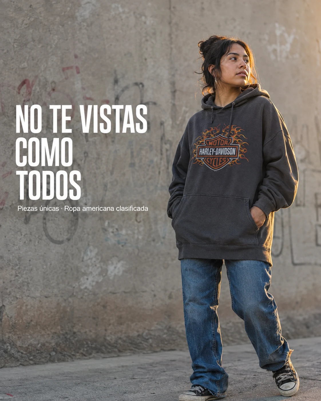 Anuncio: No te vistas como todos. Piezas únicas, ropa americana clasificada.